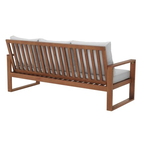 Alaterre Furniture Grafton Eucalyptus 3-Seat Outdoor Bench with Gray Cushions ANGT03EBO